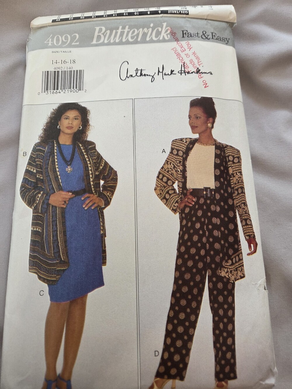 Butterick 4092 Anthony Mark Hankins Sewing Pattern